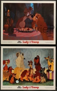 1w239 LADY & THE TRAMP 8 LCs R80 Disney cartoon, w/most classic spaghetti-eating kiss scene!