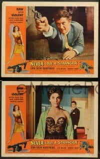 1w302 NEVER LOVE A STRANGER 8 LCs '58 John Drew Barrymore, from Harold Robbins sex novel!