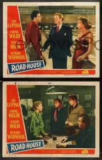 1w520 ROAD HOUSE 7 LCs R53 Ida Lupino about to kiss Cornel Wilde, film noir!