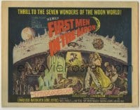 1y217 FIRST MEN IN THE MOON signed TC '64 by Ray Harryhausen, H.G. Wells, fantastic sci-fi art!