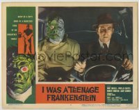 1y146 I WAS A TEENAGE FRANKENSTEIN int'l LC #7 '57 close up of wacky monster with Whit Bissell in car!
