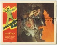 1y113 INDESTRUCTIBLE MAN LC '56 close up of crazy Lon Chaney Jr. being horribly burned by fire!