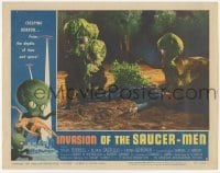 1y134 INVASION OF THE SAUCER MEN LC #3 '57 cabbage head aliens surround unconscious man on ground!