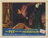 1y194 PIT & THE PENDULUM signed LC #1 '61 by Roger Corman, c/u of Vincent Price attacking John Kerr!