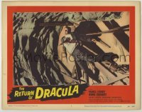 1y152 RETURN OF DRACULA LC #3 '58 gruesome c/u of vampire impaled on broken board at bottom of pit!