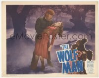 1y037 WOLF MAN LC #5 R48 werewolf Lon Chaney Jr. holding unconscious Evelyn Ankers in forest!