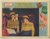 1y219 WORLD OF ABBOTT & COSTELLO LC #8 '65 c/u of Bela Lugosi in Dracula makeup behind Bud & Lou!