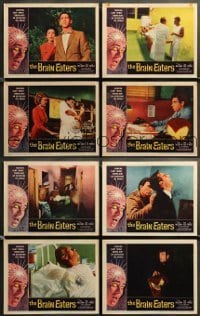 1y162 BRAIN EATERS 8 LCs '58 AIP sci-fi scenes + classic horror art of girl's brain exploding!