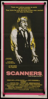 1z344 SCANNERS Aust daybill '81 David Cronenberg, in 20 seconds your head explodes, sci-fi art!