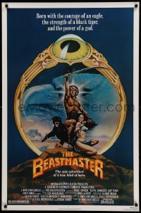 1z284 BEASTMASTER 1sh '82 C.W. Taylor art of bare-chested Marc Singer & sexy Tanya Roberts!