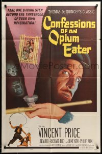 1z391 CONFESSIONS OF AN OPIUM EATER 1sh '62 Vincent Price, cool artwork of drugs & caged girls!