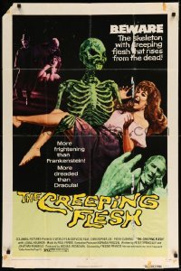 1z392 CREEPING FLESH 1sh '72 Christopher Lee, Peter Cushing, cool art of skeleton holding girl!