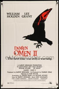 1z394 DAMIEN OMEN II style A 1sh '78 William Holden, Lee Grant, cool art of demonic crow!