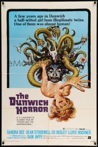 1z406 DUNWICH HORROR 1sh '70 AIP, art of multi-headed monster attacking woman by Reynold Brown!