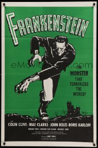 1z419 FRANKENSTEIN 1sh R60s great close up artwork of Boris Karloff as the monster!
