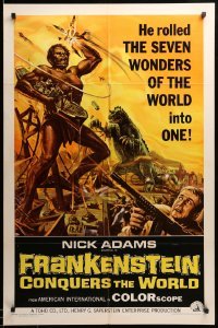 1z420 FRANKENSTEIN CONQUERS THE WORLD 1sh '66 Toho, art of monsters terrorizing by Reynold Brown!