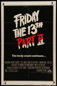 1z421 FRIDAY THE 13th PART II teaser 1sh '81 slasher horror sequel, body count continues!