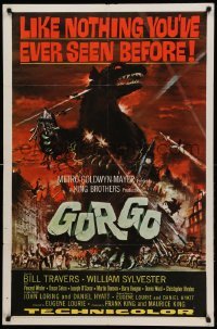 1z423 GORGO 1sh '61 great artwork of giant monster terrorizing city by Joseph Smith!