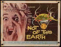 1z023 NOT OF THIS EARTH 1/2sh '57 classic close up art of screaming girl & alien monster!