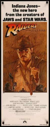 1z045 RAIDERS OF THE LOST ARK int'l insert '81 art of adventurer Harrison Ford by Richard Amsel!