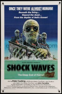 1z321 SHOCK WAVES 1sh '77 art of Nazi ocean zombies terrorizing boat, once they were ALMOST human!