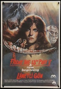 1z076 FRIDAY THE 13th PART V Turkish '87 best different art of Jason with sickle, A New Beginning!
