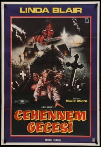 1z080 HELL NIGHT Turkish '81 different Dietrich art of Linda Blair trying to escape haunted house!