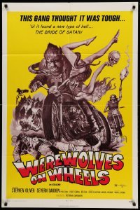 1z500 WEREWOLVES ON WHEELS 1sh '71 great artwork of wolfman biker on motorcycle by Joseph Smith!
