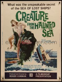2a227 CREATURE FROM THE HAUNTED SEA 30x40 '61 great art of monster's hand grabbing sexy girl!