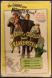 2a206 ABBOTT & COSTELLO MEET FRANKENSTEIN 40x60 R56 incredible image w/Wolfman & Dracula too, rare!