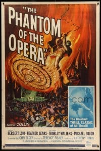 2a220 PHANTOM OF THE OPERA 40x60 '62 Hammer horror, Herbert Lom, cool art by Reynold Brown, rare!