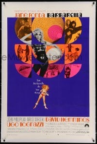 2a146 BARBARELLA linen style B 1sh '68 Roger Vadim, different montage of sexy Jane Fonda images!
