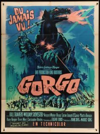 2a054 GORGO French 1p '61 great artwork of giant monster terrorizing city by Roger Soubie!