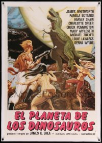 2a130 PLANET OF DINOSAURS linen Italian 1sh '78 sci-fi art with sexy girls & T-Rex by Ken Hoff!