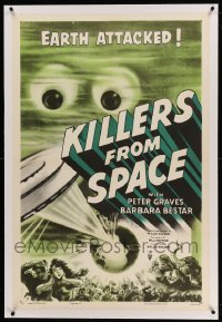 2a171 KILLERS FROM SPACE linen 1sh '54 bulb-eyed men invade Earth from flying saucers, cool art!