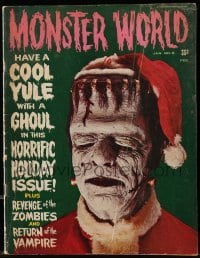 2a312 MONSTER WORLD magazine January 1966 great image of Frankenstein wearing Santa Claus hat!
