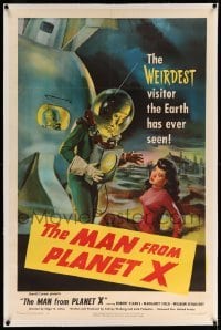 2a176 MAN FROM PLANET X linen 1sh '51 Edgar Ulmer, great art of the alien & Margaret Field, rare!