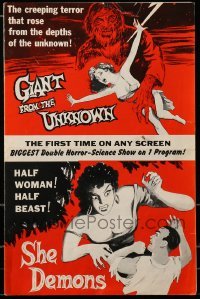 2a067 GIANT FROM THE UNKNOWN/SHE DEMONS pressbook '58 the biggest double horror-science show!