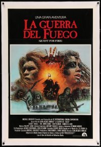 2a185 QUEST FOR FIRE linen int'l Spanish language 1sh '82 different art of Perlman & Rae Dawn Chong!