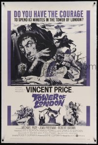 2a191 TOWER OF LONDON linen 1sh '62 Vincent Price, Roger Corman, montage of horror artwork!