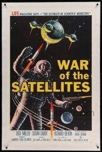2a196 WAR OF THE SATELLITES linen 1sh '58 the ultimate in scientific monsters, cool astronaut art!