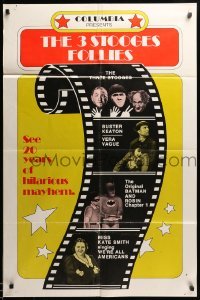 2b002 3 STOOGES FOLLIES 1sh '74 images of The Three Stooges, Buster Keaton, Vera Vague & Batman!