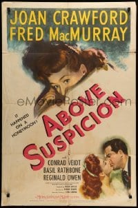 2b012 ABOVE SUSPICION style C 1sh '43 Joan Crawford, MacMurray, it happened on a honeymoon!