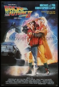2b046 BACK TO THE FUTURE II 1sh '89 Michael J. Fox as Marty, synchronize your watches!
