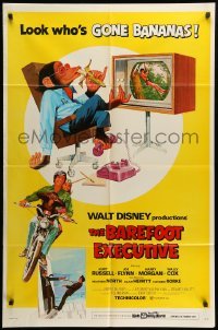 2b055 BAREFOOT EXECUTIVE 1sh '71 Disney, art of Kurt Russell & wacky chimp gone bananas!