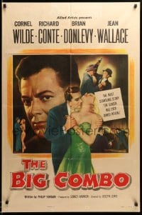 2b079 BIG COMBO 1sh '55 art of Cornel Wilde & sexy Jean Wallace, classic film noir!