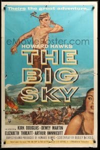 2b083 BIG SKY 1sh '52 Howard Hawks, art of shirtless Kirk Douglas with hatchet!