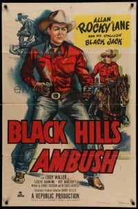 2b089 BLACK HILLS AMBUSH 1sh '52 cool full-length art of cowboy Allan Rocky Lane pointing 2 guns!