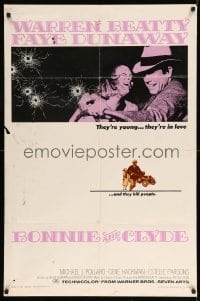 2b101 BONNIE & CLYDE 1sh '67 notorious crime duo Warren Beatty & Faye Dunaway, Arthur Penn!