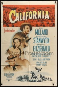 2b117 CALIFORNIA 1sh R58 Ray Milland, Barbara Stanwyck, Barry Fitzgerald
